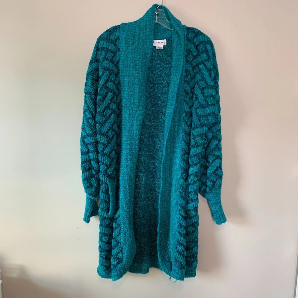Vintage Yarnworks Long Heavyweight Chunky Knit Cardigan Teal Size Small